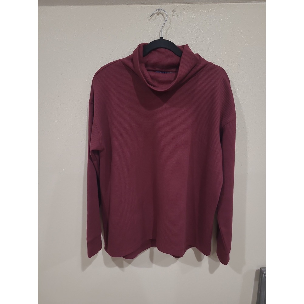 Lands' End  Women SZ L Burgandy waffle Knit‎ Turtle Neck pullover winter layer